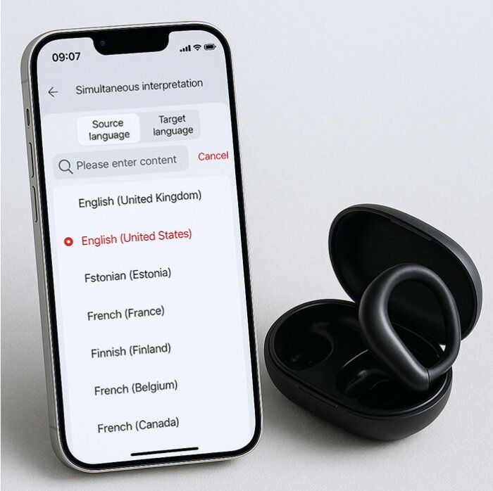 Selecting a language in the SonaBuds app